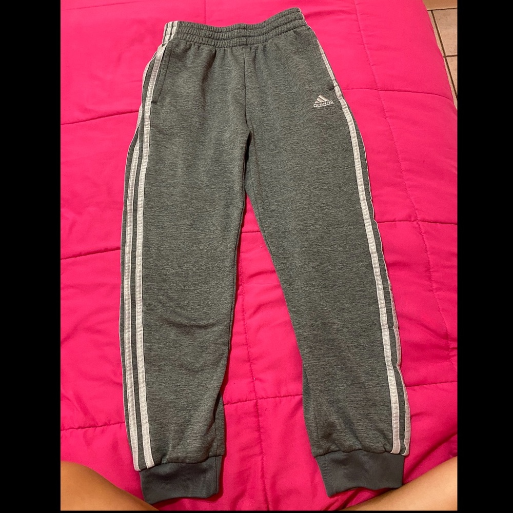 Gray Adidas track pants